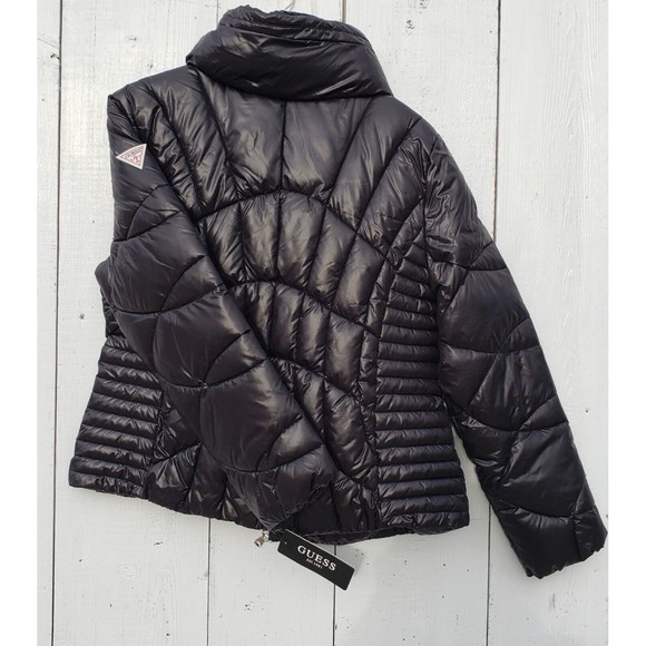GUESS Shiny Womens Size XL BLACK Quilted Full Zip Pockets Puffer Jacket NEW - Picture 12 of 13